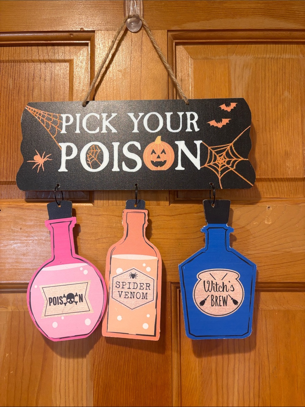 Pick Your Poison Halloween Hanging Sign - Pink, Orange, Blue - Picture 4 of 4